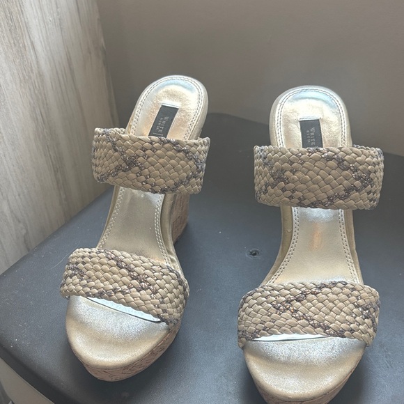 White House Black Market Shoes - White House Black Market Tan Woven Wedges